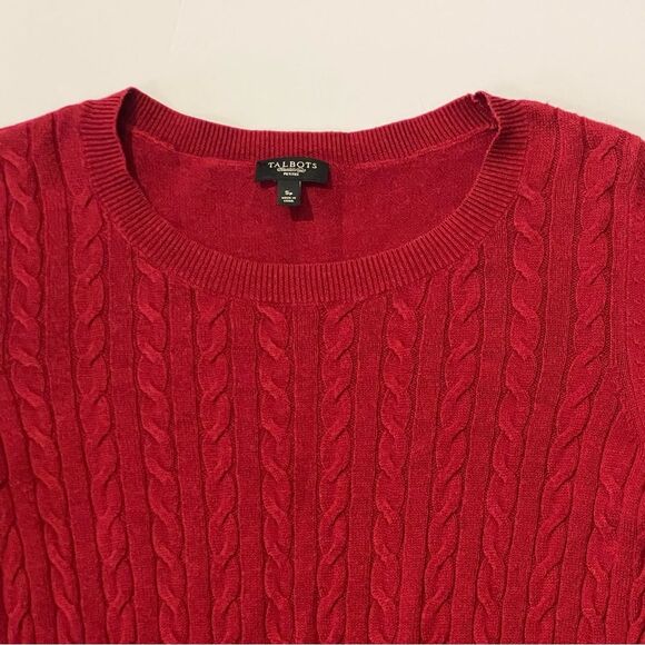 Women's Talbots Allover Cableknit Crew Sweater In Red Pop Size 5p - Picture 2 of 12